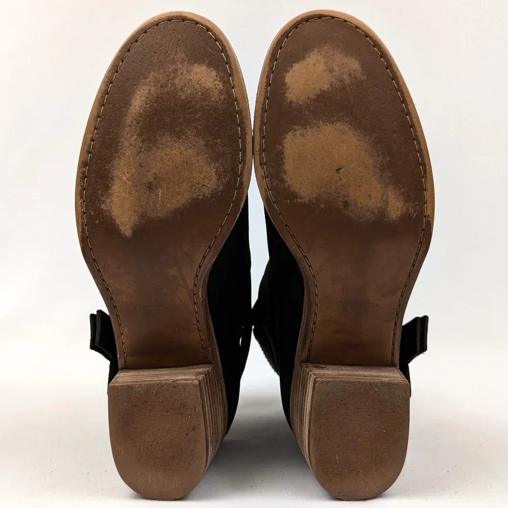 UGG Elora Ankle Boot Nubuck Suede Leather  Strappy Block Heel Scandi Black 7.5